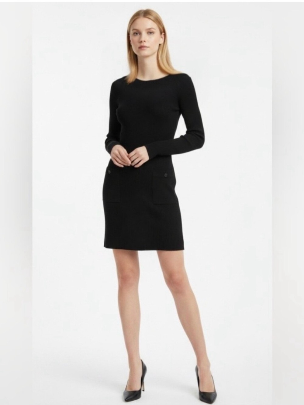 Black long sleeve knit dress with